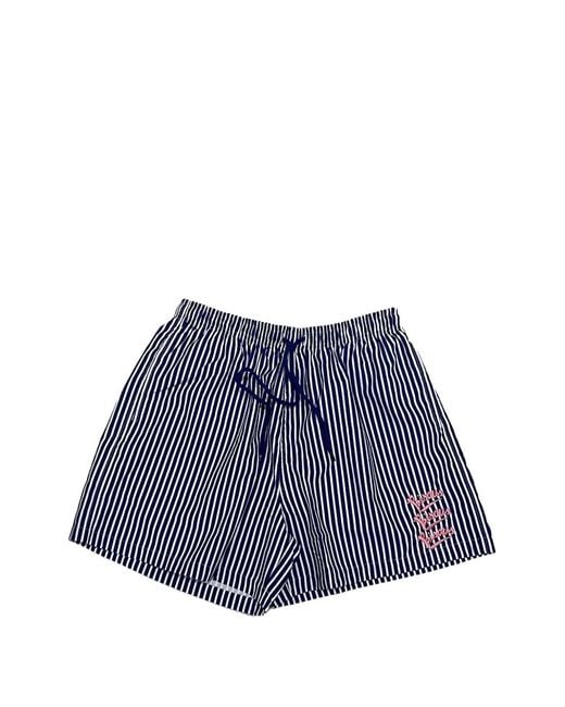 Bisous Skateboards Blue Striped Swim Shorts for men