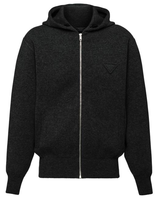 Prada Cashmere Knitted Zip Up Hoodie in Black for Men Lyst UK
