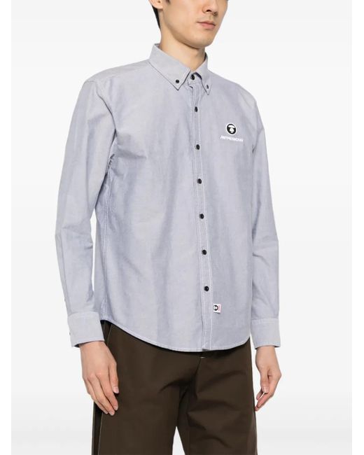 Aape By A Bathing Ape Blue Logo-Patch Long-Sleeved Shirt for men