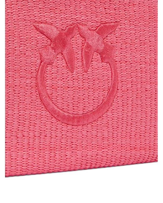 Pinko Pink Raffia Clutch With Love Birds Logo