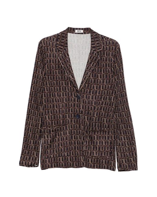 Siyu Brown Geometric-Print Blazer