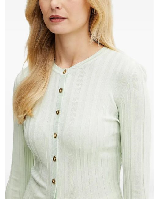 Elisabetta Franchi White Ribbed Buttoned Cardigan