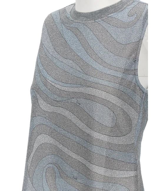 Emilio Pucci Gray Abstract-Motif Sleeveless Top