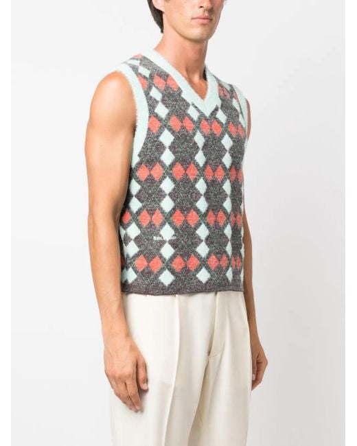 adidas X Wales Bonner Argyle-Check Knitted Vest in Grey | Lyst UK