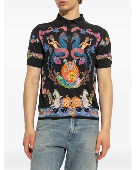 Versace Black Coral Theatre Knit Polo Shirt for men