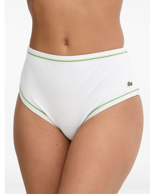 Lacoste White Logo-Patch Piped Bikini Bottoms