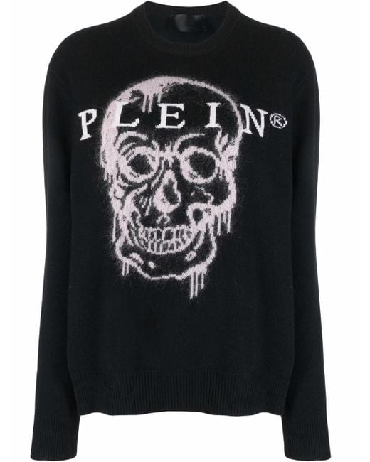 Philipp Plein Black Intarsia-Knit Skull Jumper