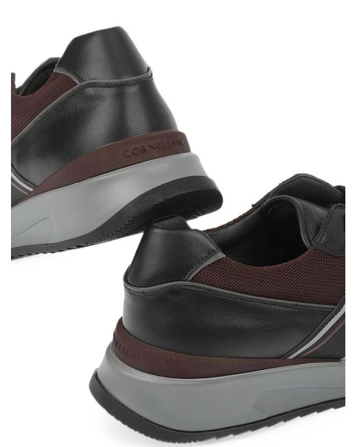 Corneliani Black Logo-Print Panelled Sneakers for men