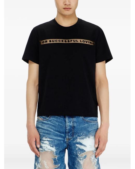 DIESEL Black X Tinder Logo-Print Sheer-Panel T-Shirt
