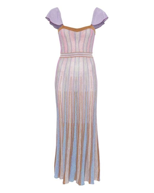 Forte_forte Purple Ruffled-Sleeves Striped Maxi Dress