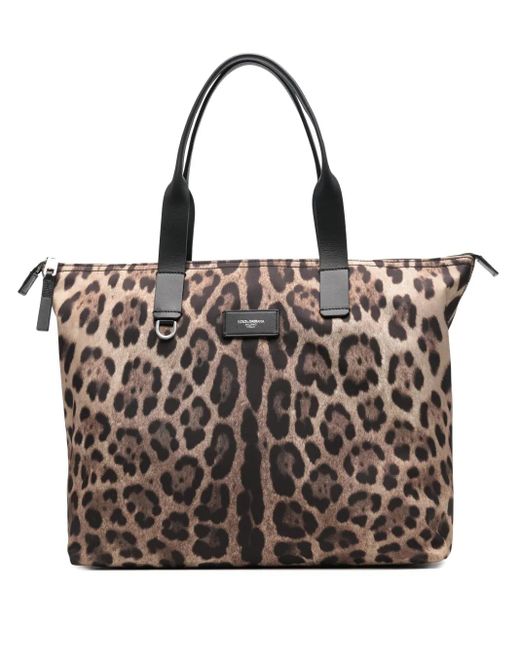 Borsa Tote Leopardata di Dolce & Gabbana in Black da Uomo