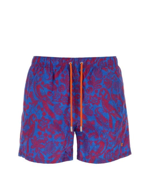 Gallo Blue Parrot-Print Swim Shorts for men