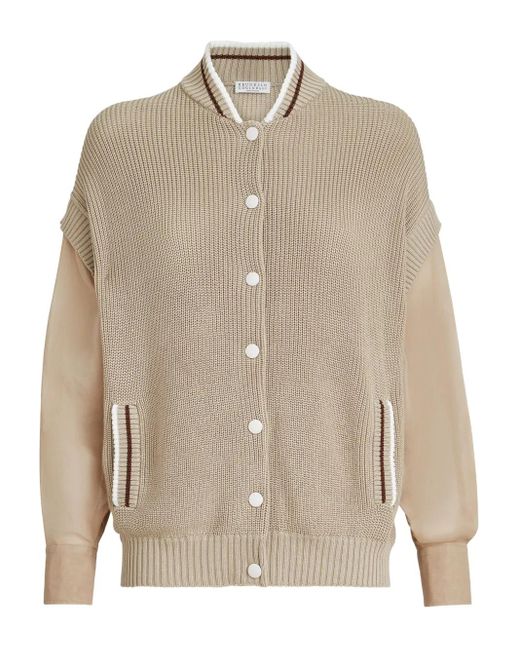 Brunello Cucinelli Natural Organza-Sleeves Cotton Cardigan