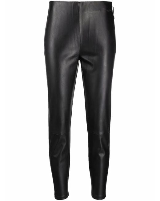 Calvin Klein Black Cropped Faux-Leather Leggings