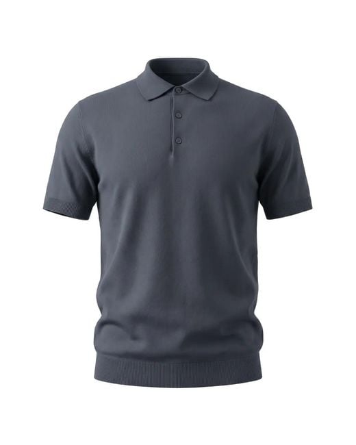 FILIPPO DE LAURENTIIS Blue Short-Sleeve Knitted Polo Shirt for men