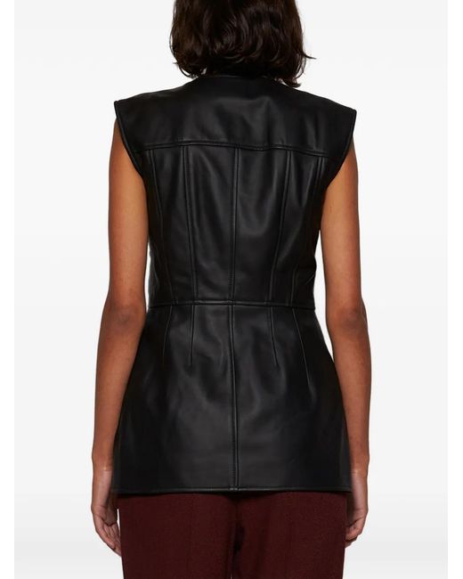 TOVE Black Gia Buttoned Leather Blouse