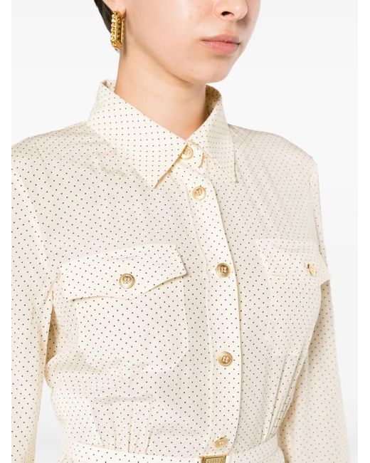 Miu Miu White Krepp-Midikleid Mit Mikro-Punkten