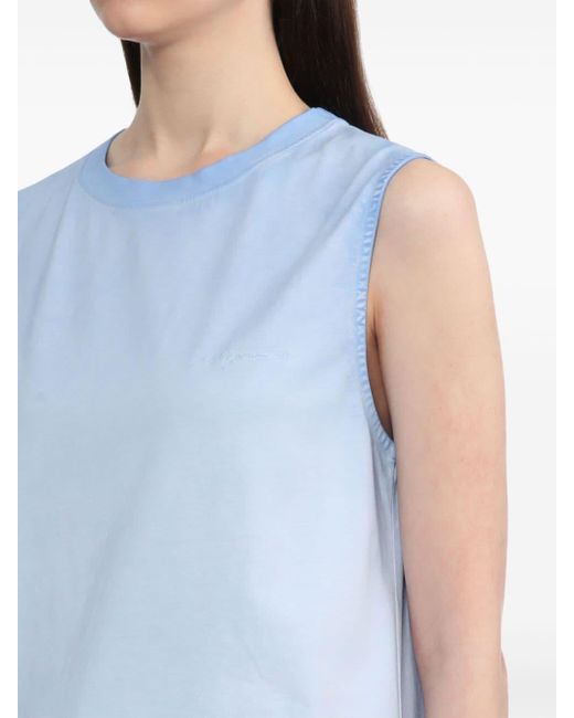 MSGM Blue Logo-embroidered Cotton Tank Top