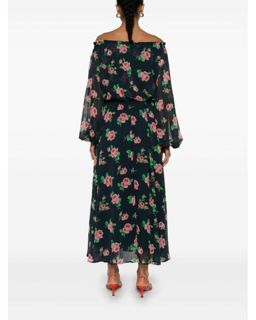 ROTATE BIRGER CHRISTENSEN Green Chiffon-Kleid mit Blumen-Print