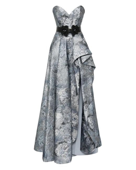 Saiid Kobeisy Blue Brocade Long Dress