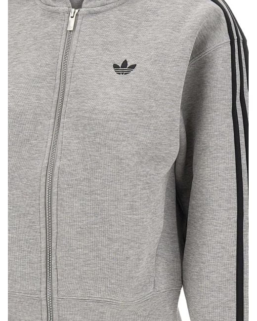 Adidas Gray Three-stripe zip-up hoodie