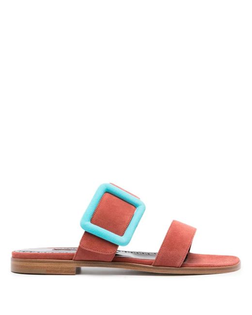 Manolo Blahnik White Buckle-Detail Suede Sandals