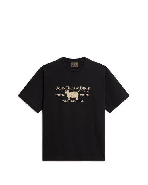 Woolrich Black Graphic-Print Heavy Jersey T-Shirt for men