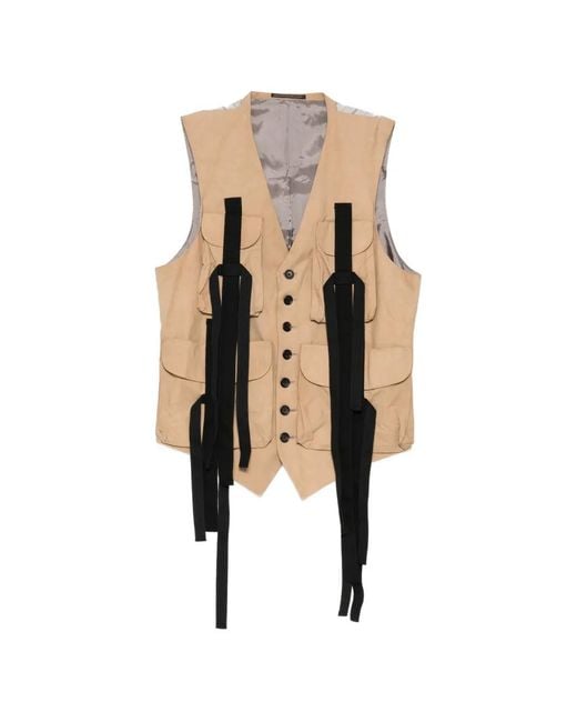 Yohji Yamamoto Natural Nubuck Leather Long-Belt Waistcoat for men
