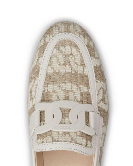 Tod's White Chain-jacquard Woven Loafers