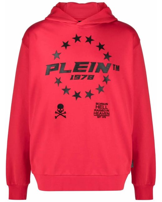 Philipp Plein Red Logo-Print Pullover Hoodie for men