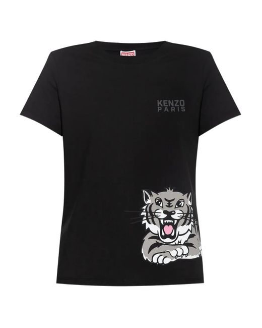 KENZO Tiger-print Cotton Top Black