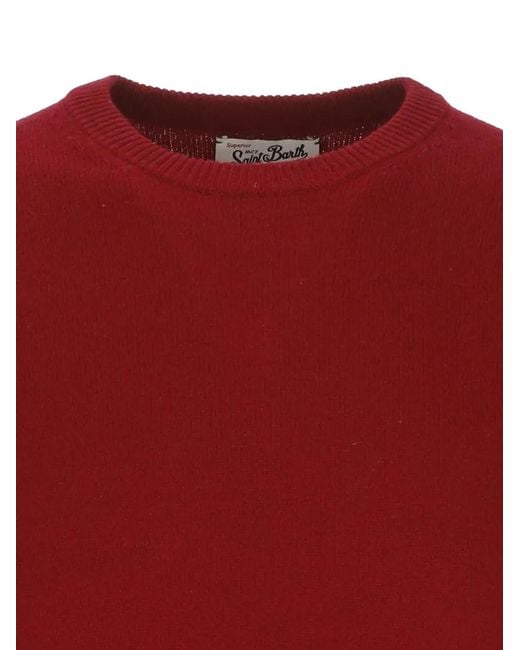 Mc2 Saint Barth Red Round-Neck Long-Sleeve Sweater for men