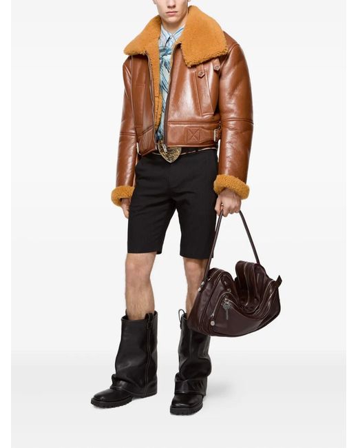 Acne Brown Shearling-Collar Leather Jacket for men