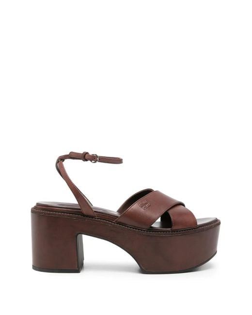 Miu Miu Brown Criss-Cross Platform Sandals