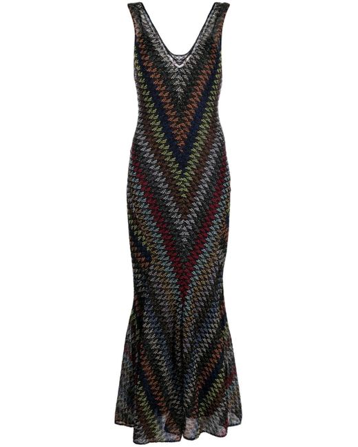 Robe longue en crochet à motif zig-zag Missoni en coloris Black