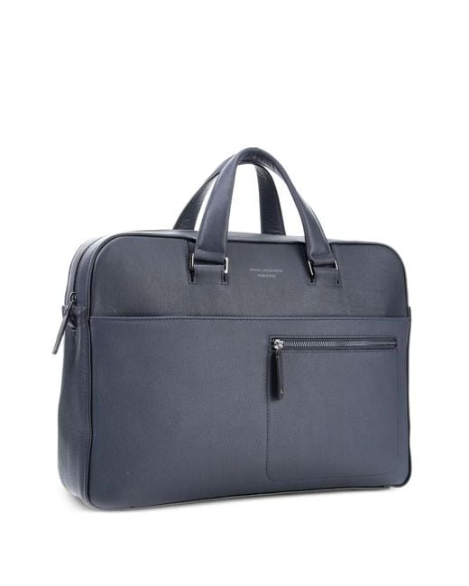 Piquadro Blue David Grained-Leather Briefcase
