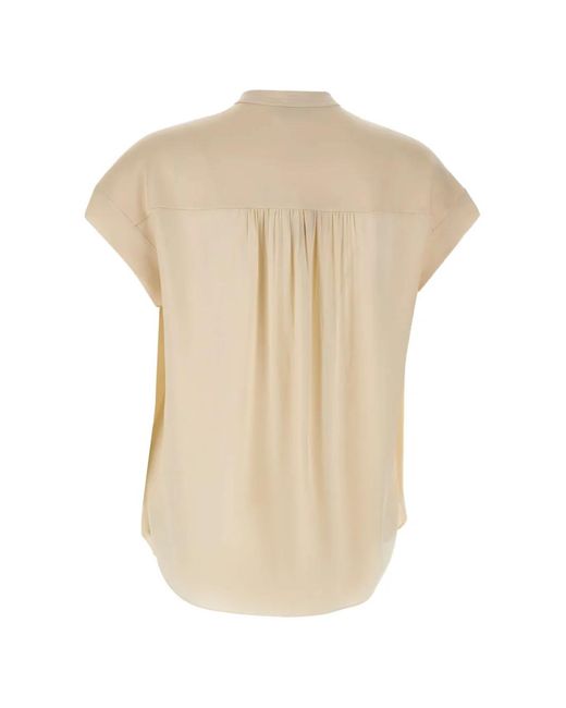 Vince White Button-Placket Gathered Silk Blouse