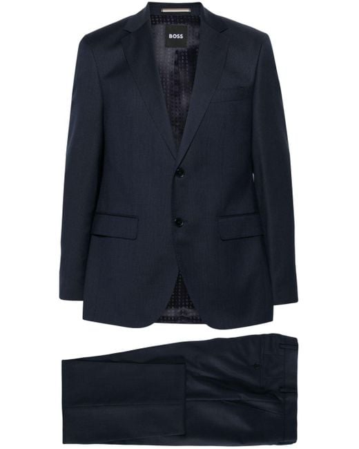 Boss Blue Single-breasted Wool Suit for men