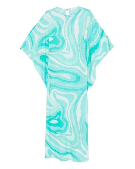 Emilio Pucci Blue Marmo-Print Kaftan-Style Maxi Dress