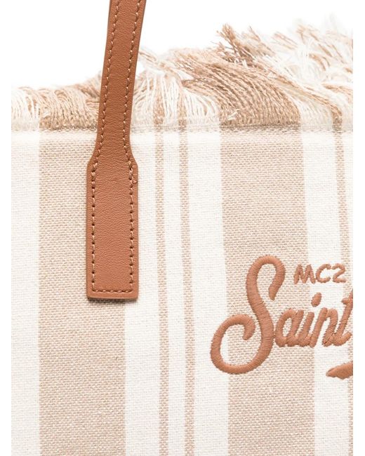 Mc2 Saint Barth White City Striped Fringed Tote Bag