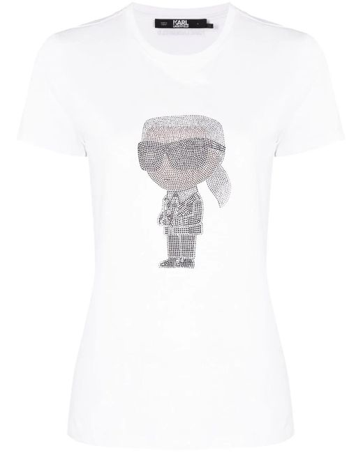 Karl Lagerfeld White Ikon Rhinestone-Embellished T-Shirt