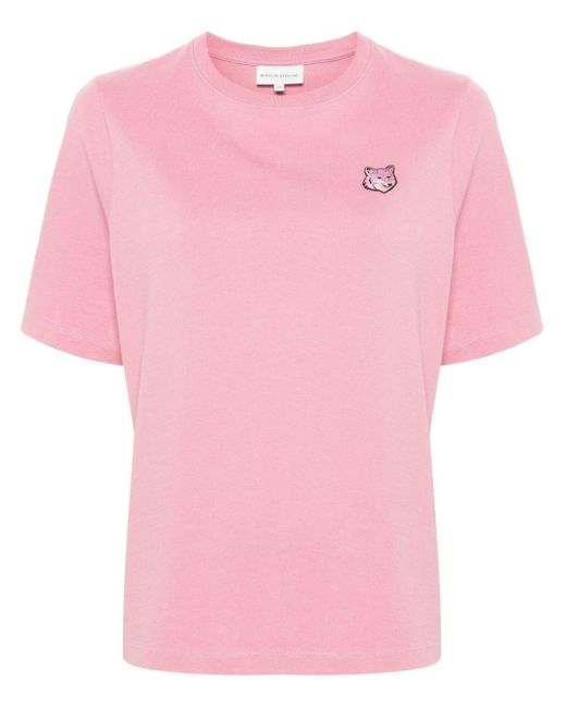 Maison Kitsuné Katoenen T-shirt Met Vossen-patroon in het Pink