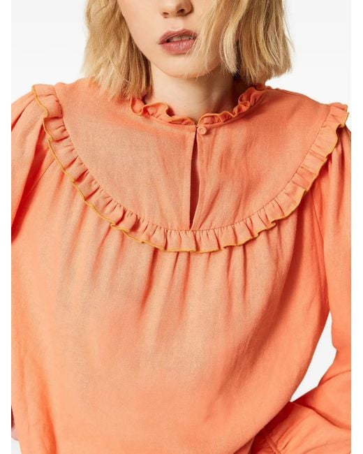 Twinset Orange Linen Blend Blouse With Ruffles