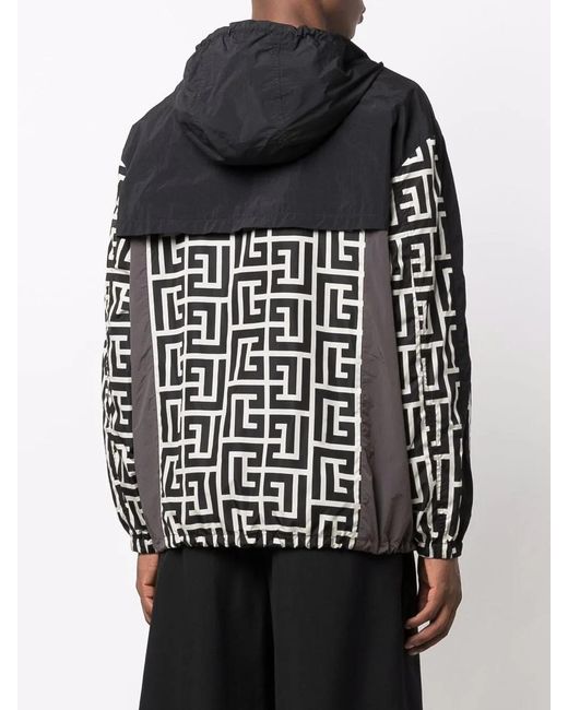 Balmain Black Monogram Hooded Windbreaker for men