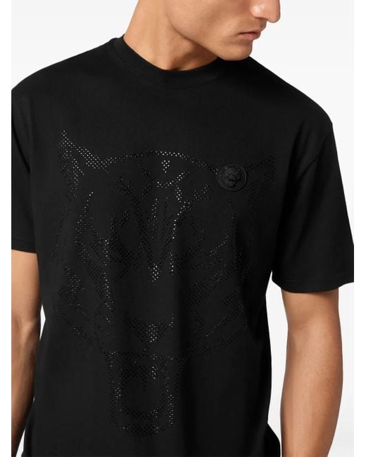Philipp Plein Black Tiger-Motif T-Shirt for men