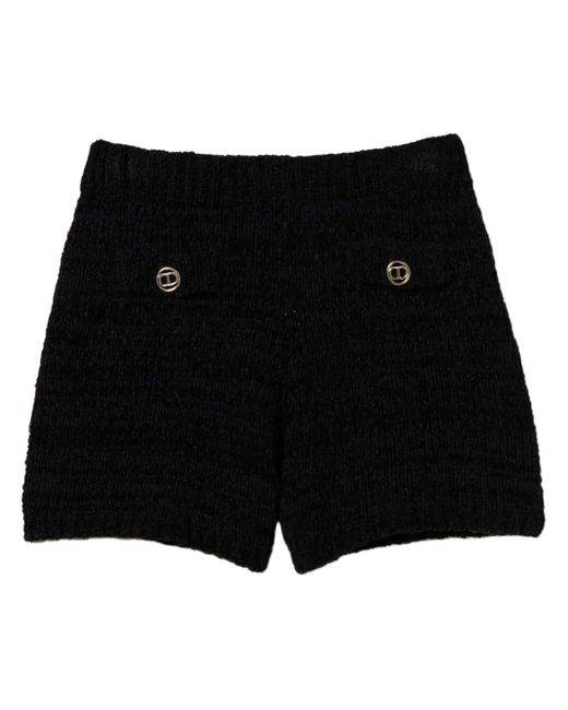 Twinset Black Oval T Button-Detail Shorts