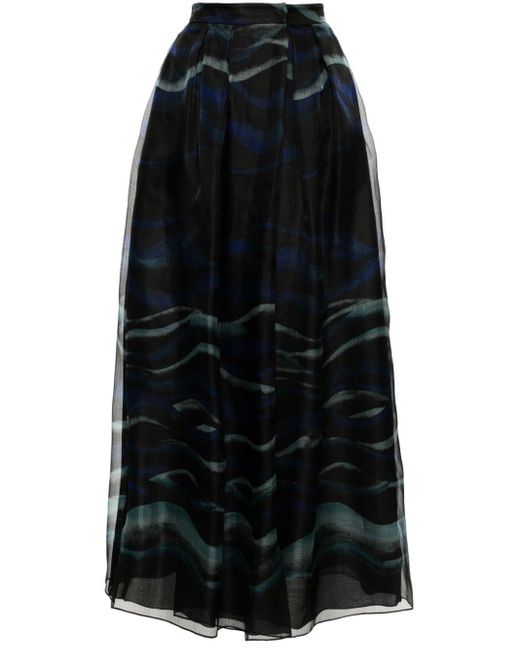 Giorgio Armani Black Abstract-print Wrap Midi Skirt