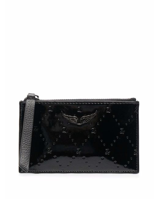 Pochette en cuir verni à logo embossé Zadig & Voltaire en coloris Noir |  Lyst