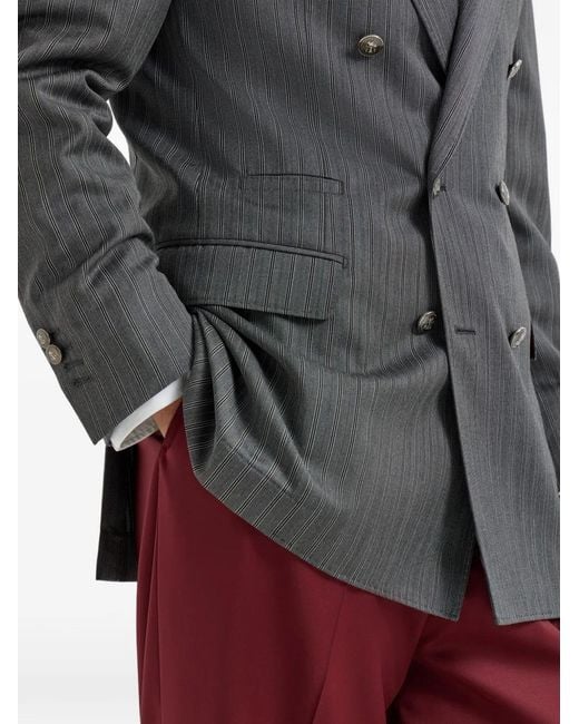 Brunello Cucinelli Blue Striped-Pattern Double-Breasted Blazer for men