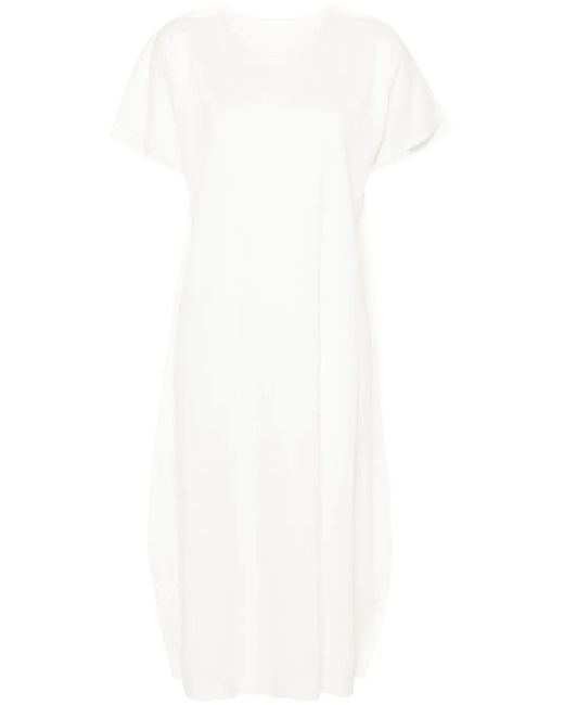 Pleats Please Issey Miyake White A-Poc Form Ribbed Midi Dress